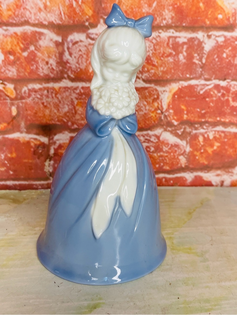 Vintage MCM Blue and White porcelain Southern Bell Figurine Bell